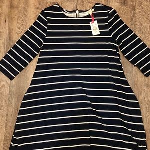 All For Color Navy & White 3/4 Sleeve Swing Dress